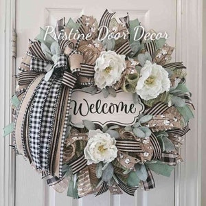 Everyday Welcome Wreath, Farmhouse neautral year round wreath for your door, porch decor, welcome wreath, Home wreath, Hello Wreath