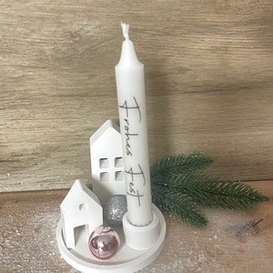 Gift set with candle, candle holder, house and small tablet, gift idea, souvenir, personalized, happy holiday, Christmas, house of lights