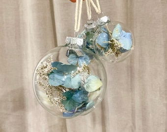 Christmas balls made of dried blue hydrangea flowers / Christmas gifts / Christmas balls / Christmas decoration