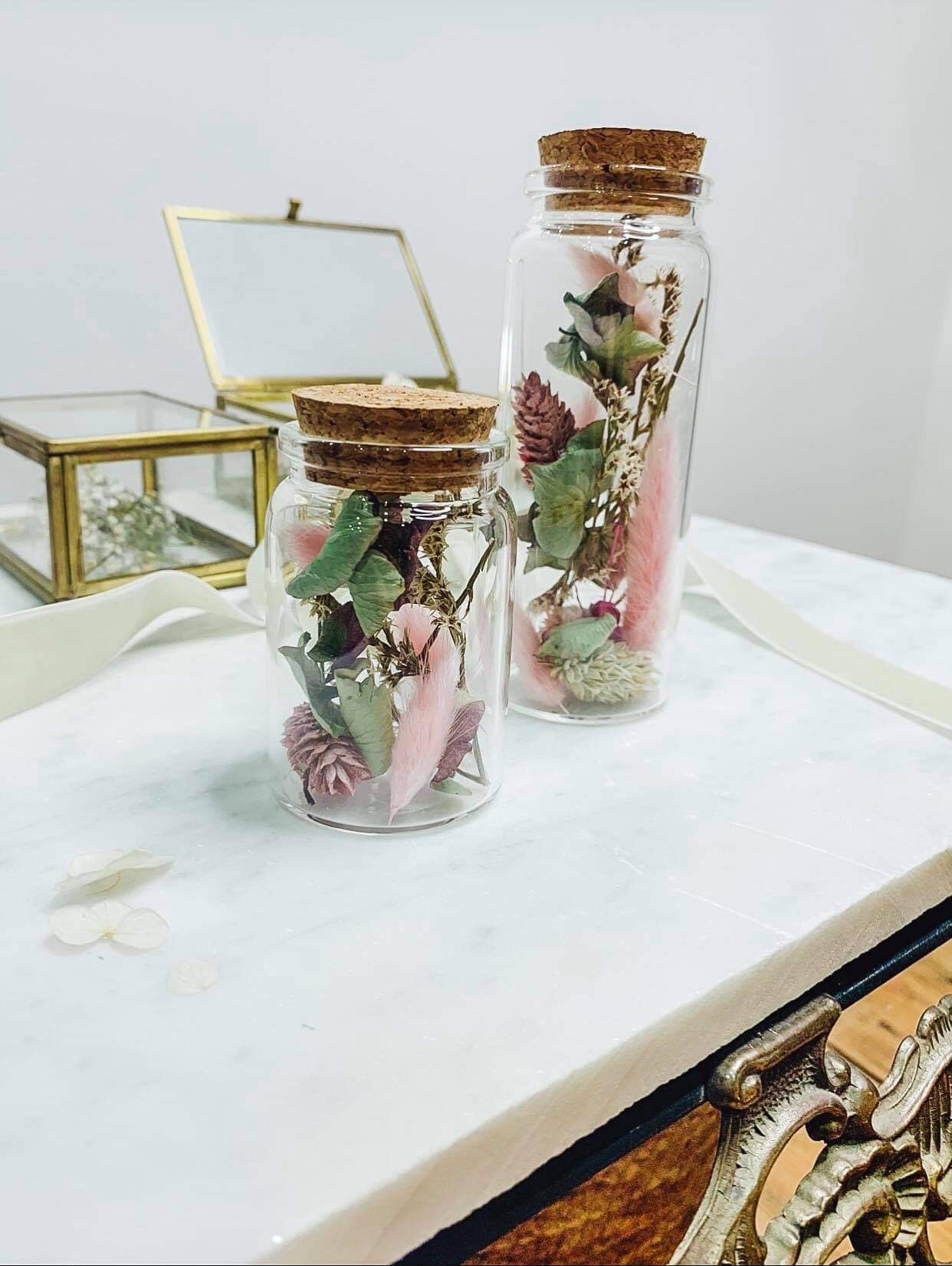 Bouteille Rose en Fleurs Séchées et Stabilisées