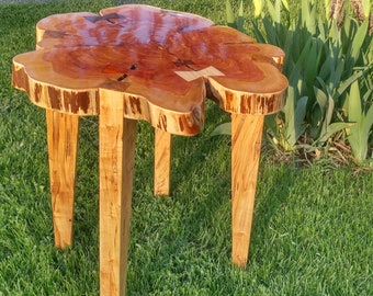 Cedar and Ambrosia Maple Side Table, Night Stand, End Table - End Grain, Live Edge