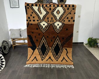 Brown Moroccan Berber Rug: Handwoven Organic Wool Beni Ourain Carpet (203x146 cm)