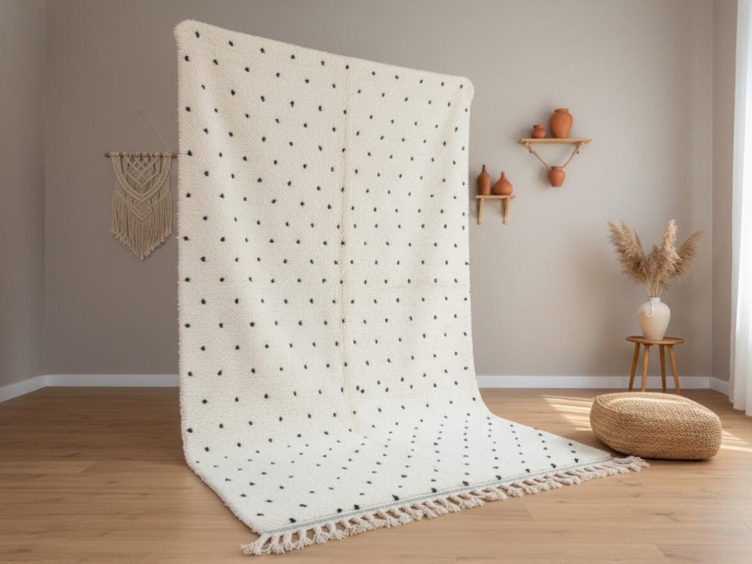 Moroccan Dots Rug, Custom Dot Rug, Black and White Spotted Carpets ...