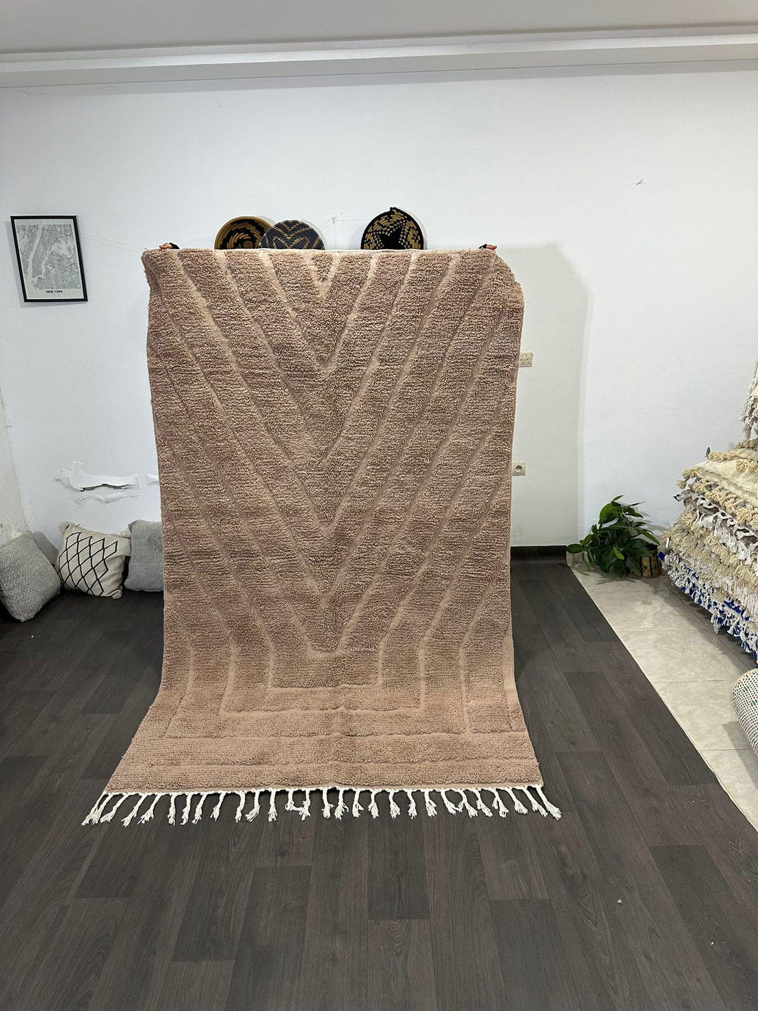 Handmade Wool Beni Ourain Rug: Vibrant Brown Moroccan Design - Etsy