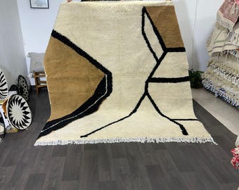 Beni Ourain Rug: Handwoven Moroccan White & Brown Wool Rug (244x229 cm)