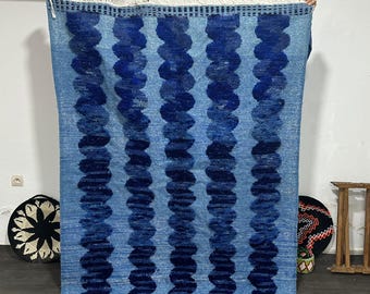 Shaggy Blue Moroccan Rug: Handmade Wool Beni Ourain Rug