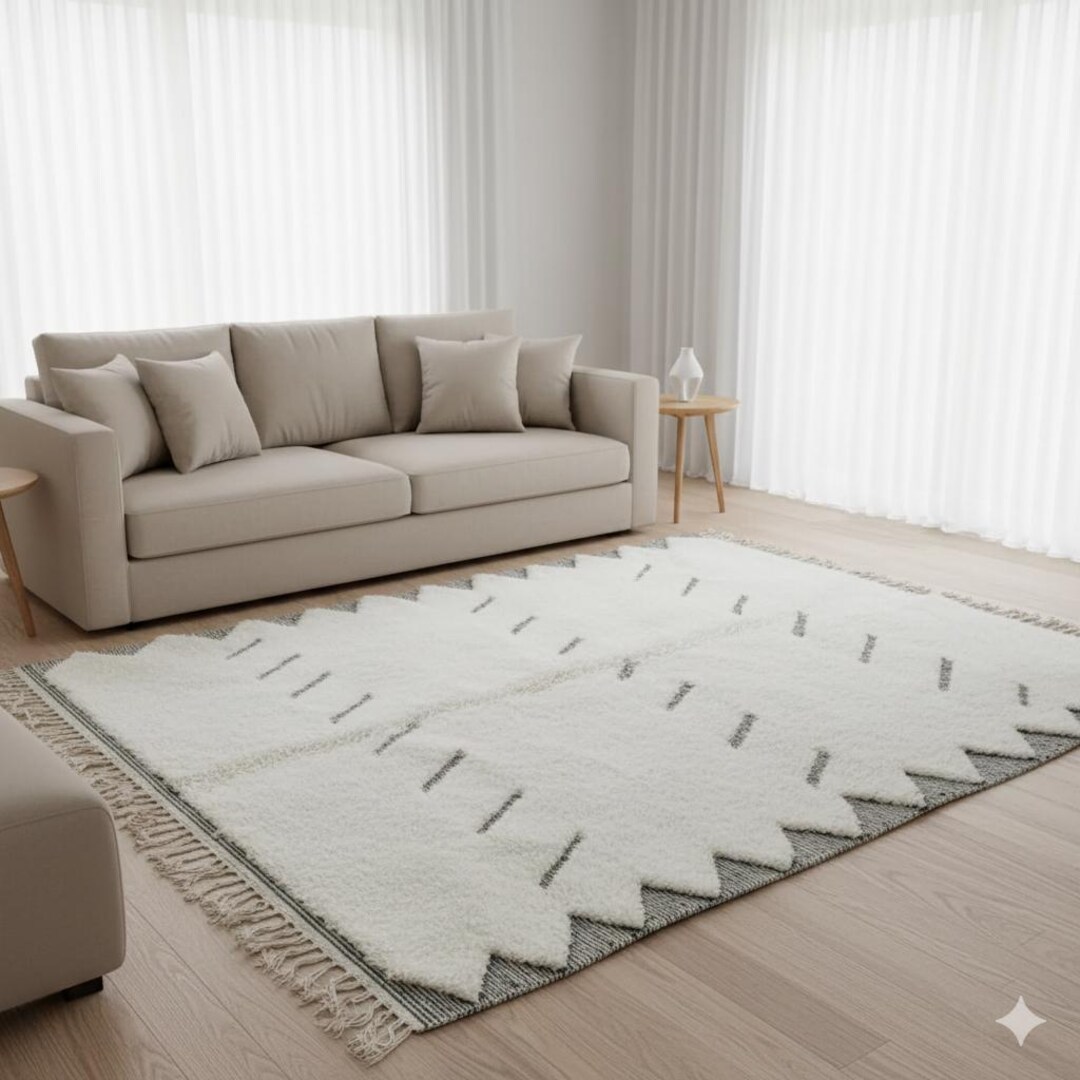 Moroccan Geometric Rug Moroccan Geometric Rug in Cream | Minimalist Berber Area Rug | Boho ...