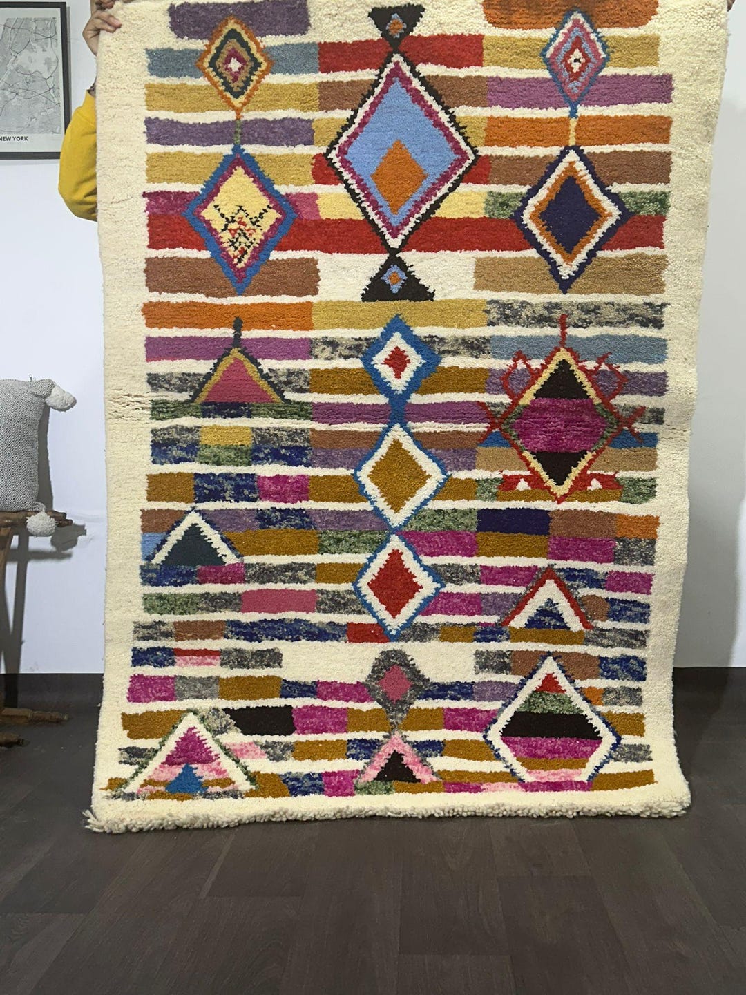 Handmade Moroccan Beni Ourain Rug: Berber Geometric Carpet (180x127cm ...