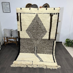 Handmade Brown Beni Ourain Moroccan Rug: Organic Sheep Wool