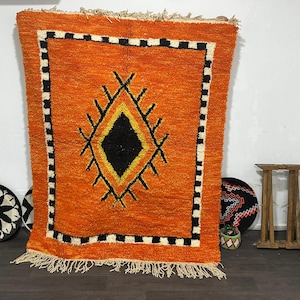 Orange Shaggy Moroccan Rug: Handwoven Wool Carpet