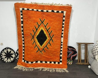 Orange Shaggy Moroccan Rug: Handwoven Wool Carpet