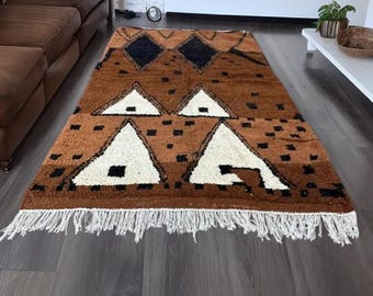 Handmade Moroccan Wool Rug - Brown Beni Ourain Carpet - Custom Beni Ourain rug - Handmade Moroccan rug - Soft wool rug