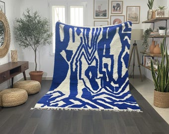 ブルーモロッコキリムラグ：手織りベルベル平織り - Etsy 日本