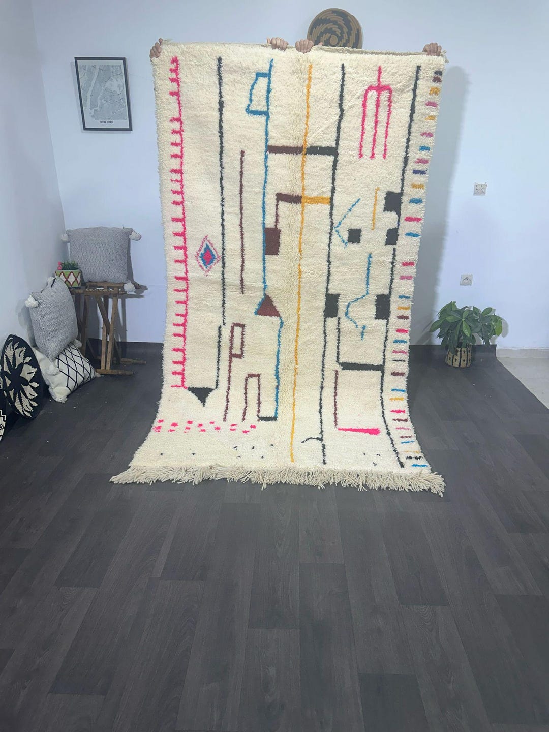Handmade Moroccan Beni Ourain Rug: Berber Living Room Carpet (251x143cm ...