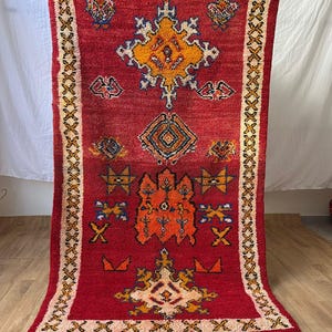 Vintage Red Boujaad Rug: Hand-Knotted Moroccan Berber Rug