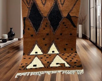 Moroccan Brown Rug, Handmade Berber Rug, Beni Ourain Vintage Moroccan Carpet, Authentic Moroccan Wool Rug, 248x159 cm,
