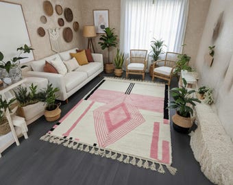 Wonderful Moroccan Pink Rug, Custom Handmade Berber Rug, Sheep Wool Rug, Pink Area Rug, Bohemian Rug, Moroccan Pink Rug