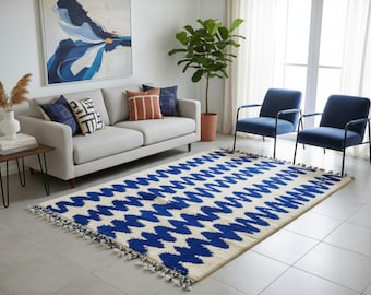 Amazing Blue Rug, Authentic Moroccan Blue Rug, Moroccan Blue Handmade Rug, Living Room Area, Modern Blue Rug