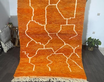 Handwoven Orange Moroccan Rug: Beni Ourain Wool Carpet