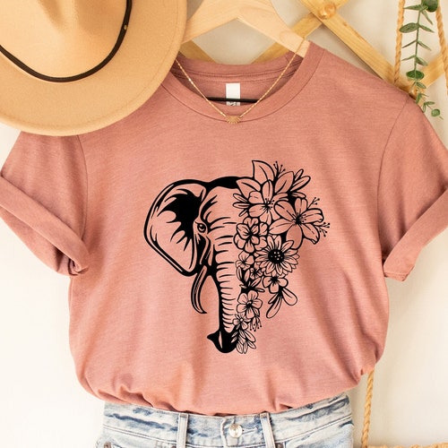 Floral Elephant Shirt, Boho Shirt for Her, Elephant shirt, Summer Shirt, Birthday Gift, Shirt for Women, Shirt for Elephant Lover Cute Shirt