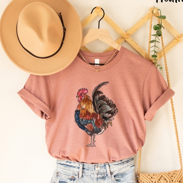 Watercolor Rooster Shirt, Rooster Lover Shirt, Rooster Shirt for Women, Retro Rooster Shirt, Vintage Rooster Shirt