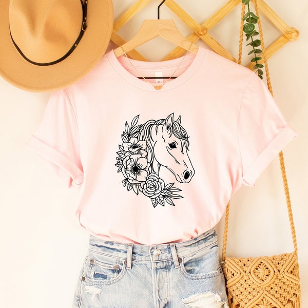 Floral Horse Shirt, Boho Shirt for Her, Horse shirt, Summer Shirt, Birthday Gift, Shirt for Women, Shirt for Horse Lover, Cute Shirt