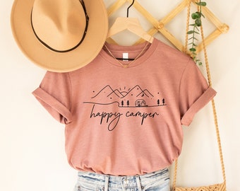 Happy Camper Shirt for Women, Adventure Travel Shirt, Camping Shirt, Hiking Shirt, Unisex Shirt for Camping, Camper Shirt, Shirt for Family