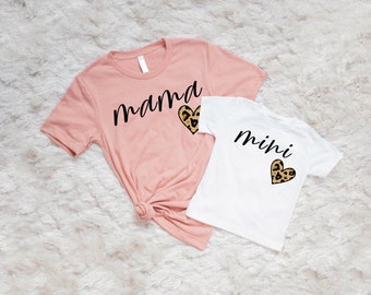 Mama Mini Leopard Heart Shirts, Mama Shirts, Mini Shirts, Leopard Shirt, Mother's Day, Mother's Day gift, Matching Family Shirt, Mama n Mini