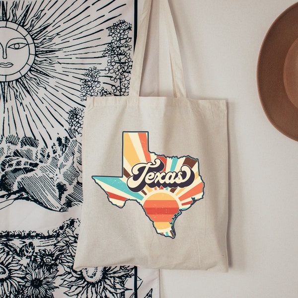 Retro Tote Bag, Texas State  Tote Bag, Texas Lover Tote Bag, Texas Travel Tote Bag, Boho Tote Bag, Shopping Bag