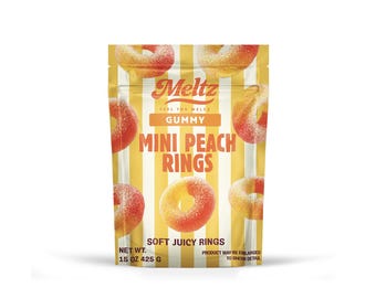 Meltz Gummy Mini Peach Rings, 15oz, Soft Gummies, Swedish Style