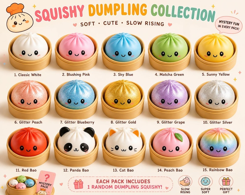 Curated Dumpling Squishy Mystery Blind Pack – Cute Kawaii Slow Rising