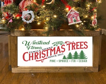 Printed Personalized Christmas Tree Skirt Box, Tree Box Stand, Wood Tree Skirt, Christmas Tree Collar, Collapsible Tree Box, Family Owned