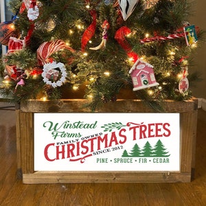 Printed Personalized Christmas Tree Skirt Box, Tree Box Stand, Wood Tree Skirt, Christmas Tree Collar, Collapsible Tree Box, Family Owned