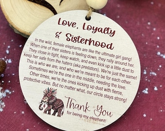 Liefde, loyaliteit en zusterschap, olifant kerstornament, ornament zusterschap, loyaliteitsornament, cadeau voor zus, cadeau voor beste vriend