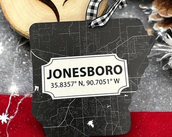 Arkansas vorm Jonesboro coördinaten kaart kerstornament, Jonesboro AR-kaart, kaartornament, trending ornament, uniek ornament