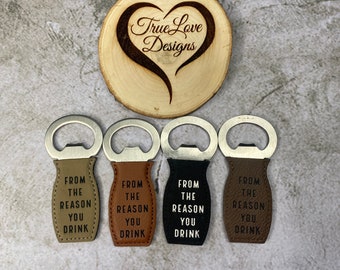Custom Bottle Opener, Personalized Engraved Leatherette Small, Groomsman, Wedding, Father's Day, Gifts For Him, Christmas, Bartender Opener