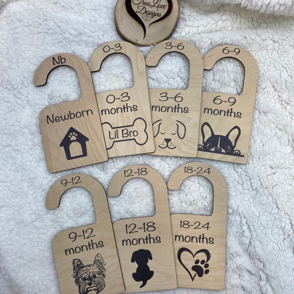 Newborn Toddler Baby Wood Closet Dividers (Newborn - 24 Months) Baby Nursery Closet Clothes Organizers Dog Puppy, Wardrobe Dividers