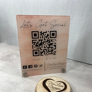 Social Media Printed Acrylic Sign - Rectangle Stand Off, Boutique Sign, Small Business Sign, Instagram Handle, Tiktok Username, QR Code Sign