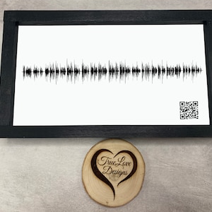 Arte de correio de voz memorial com onda sonora e código QR, fundo de aço cinza, ideia de presente emoldurada personalizada para perda, memorial de amor, presente de condolências