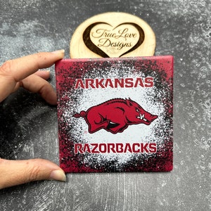 Arkansas Razorback Ceramic Coaster, Razorback Fan, College Football, Dorm Decor, Graduation Gift, House Warming Gift, Background Splash image 3