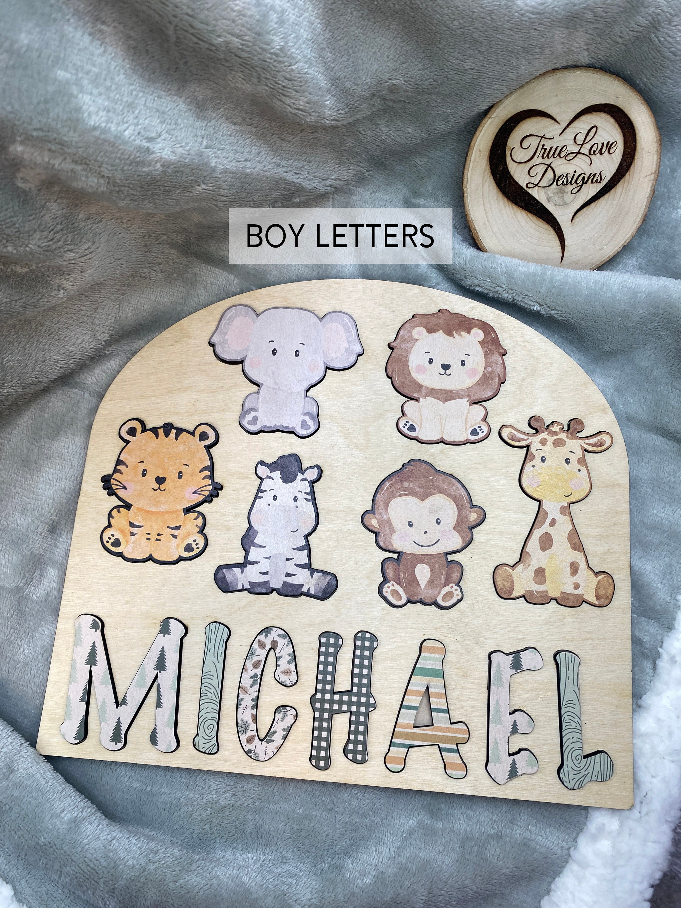 Safari Animal - Boy Theme Wooden Name Puzzle, Name Puzzle for Toddlers ...