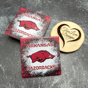 Arkansas Razorback Ceramic Coaster, Razorback Fan, College Football, Dorm Decor, Graduation Gift, House Warming Gift, Background Splash image 1
