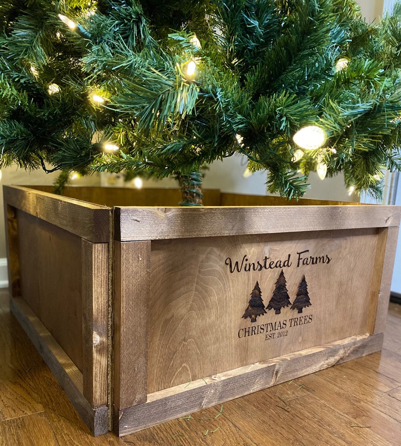 Personalized Christmas Tree Skirt Box Tree Box Stand Wood Etsy