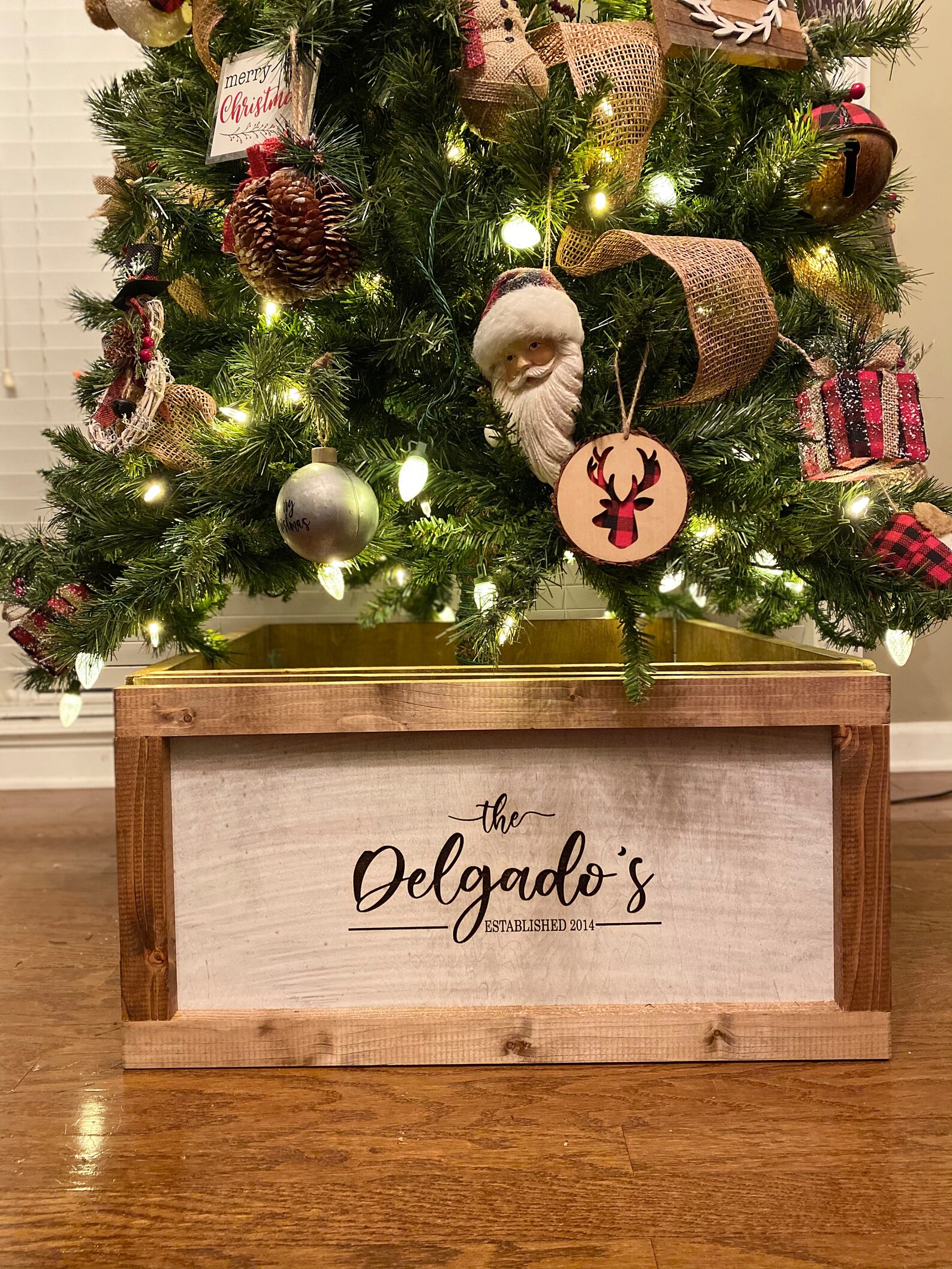 Personalized Christmas Tree Skirt Box Tree Box Stand Wood Etsy