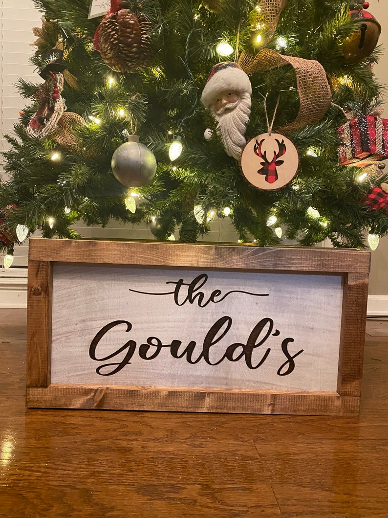 Personalized Christmas Tree Skirt Box Tree Box Stand Wood Etsy
