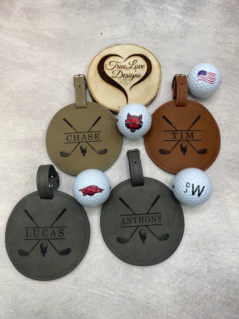 Personalized Engraved Golf Bag Tag with Tees, Leatherette Golf Bag Tag, Fathers Day Gift, Gift for Him, Gift for Dad, Golf Gifts image 1