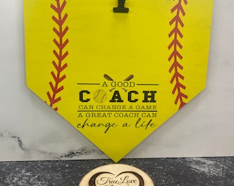 Softball Coach Gift, End of Season Manager Gift, Team Gift, Team Photo Hanging Plaque, A Great Coach Can Change A Life, MVP