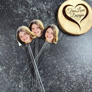 Custom drink stirrers, face, birthday, party, people, pets, retirement, wedding, bachelorette, personalized swizzle sticks, acrylic stirrer