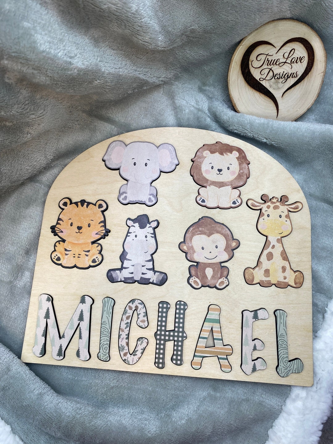 Safari Animal - Boy Theme Wooden Name Puzzle, Name Puzzle for Toddlers ...