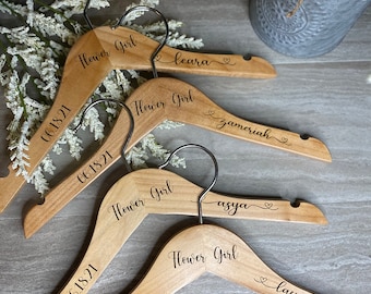 Wedding Children&#39;s Hangers, personalized engraved bridesmaid hangers, bride, wedding dress hanger, engraved, flower girl, ring bearer